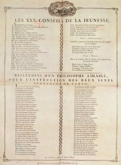 Dertig Stukken Advies voor de Jeugd: Reflecties van een filosoof voor de instructie van beide geslachten, 1794 door Pierre Francois Palloy